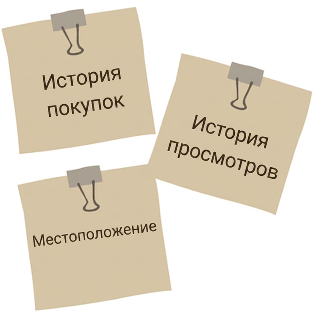 Стикеры, иллюстрирующие факторы модели продаж на основе ИИ.