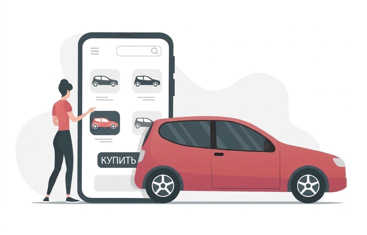 Человек взаимодействует с интерфейсом для заказа автомобилей.