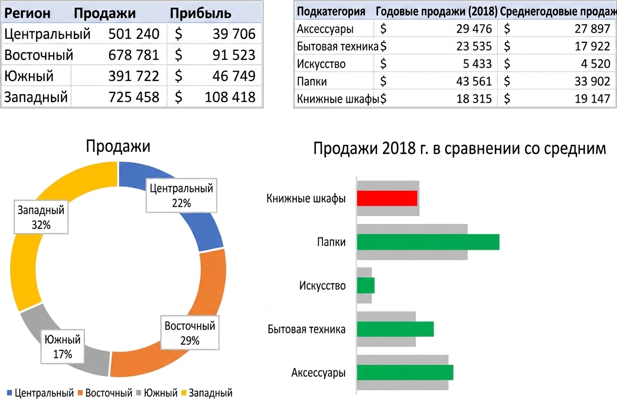 Examples of tables and charts when visualizing aggregated data