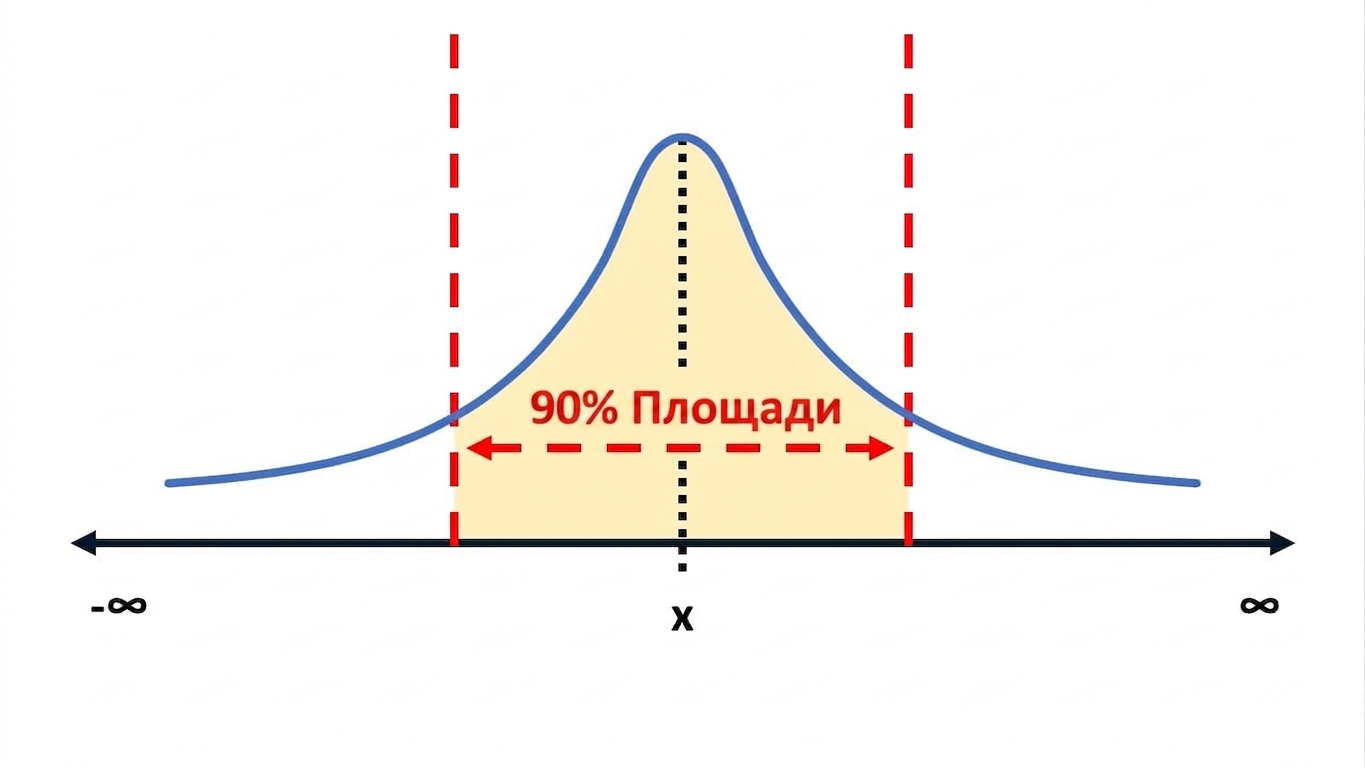 Кривая распределения с выделенными 90% площади