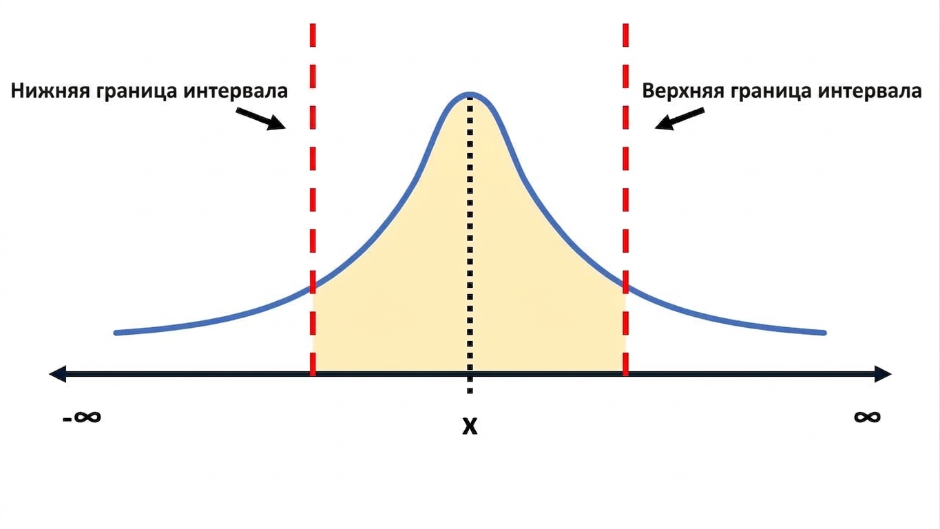 Кривая распределения с отмеченными нижней и верхней границами