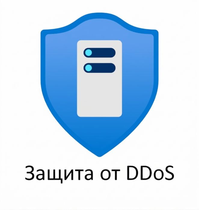 Синий щит с надписью «ddos protection» снизу