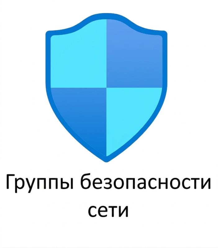 Синий щит с надписью «группы безопасности сети» снизу