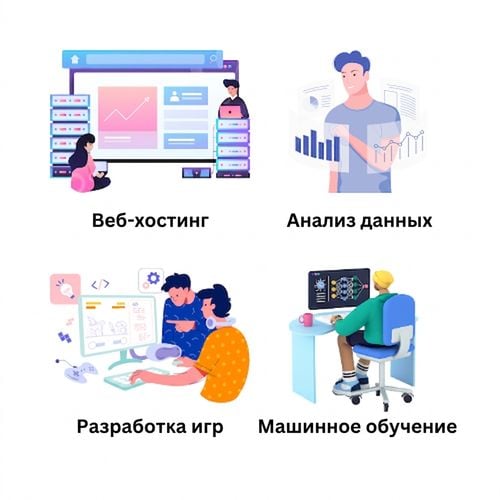 Изображение: веб-хостинг, разработка игр, анализ данных и машинное обучение