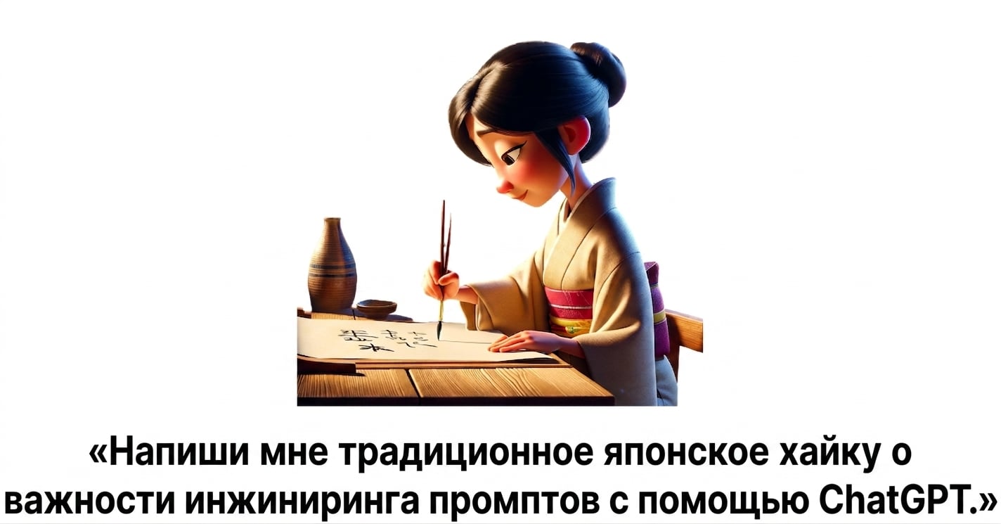 Человек пишет хайку с запросом «write me traditional japanese haiku about the importance of prompt engineering with chatgpt»