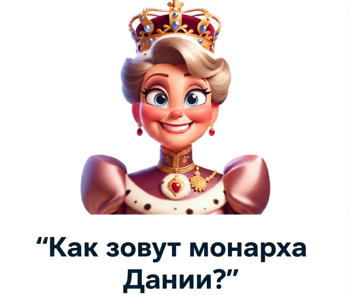 Довольный монарх с вопросом «как зовут монарха Дании»