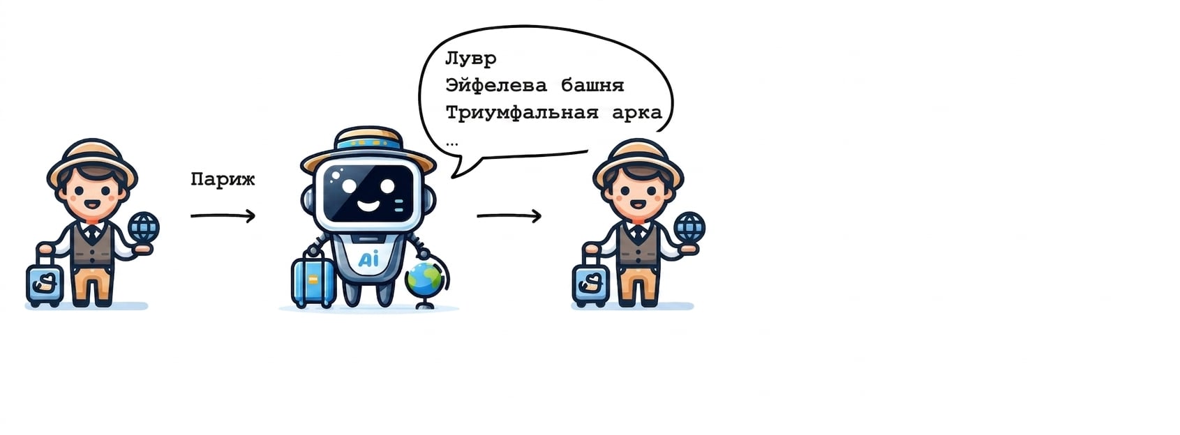 ИИ предлагает пользователю несколько вариантов досуга в Париже.