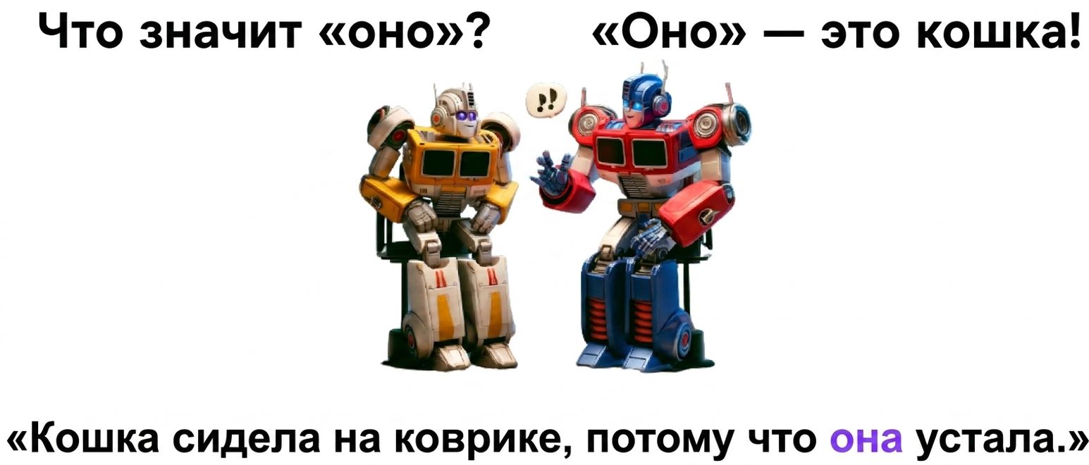 На изображении два ярких робота сидят рядом; робот справа делает жест рукой, как будто говорит.