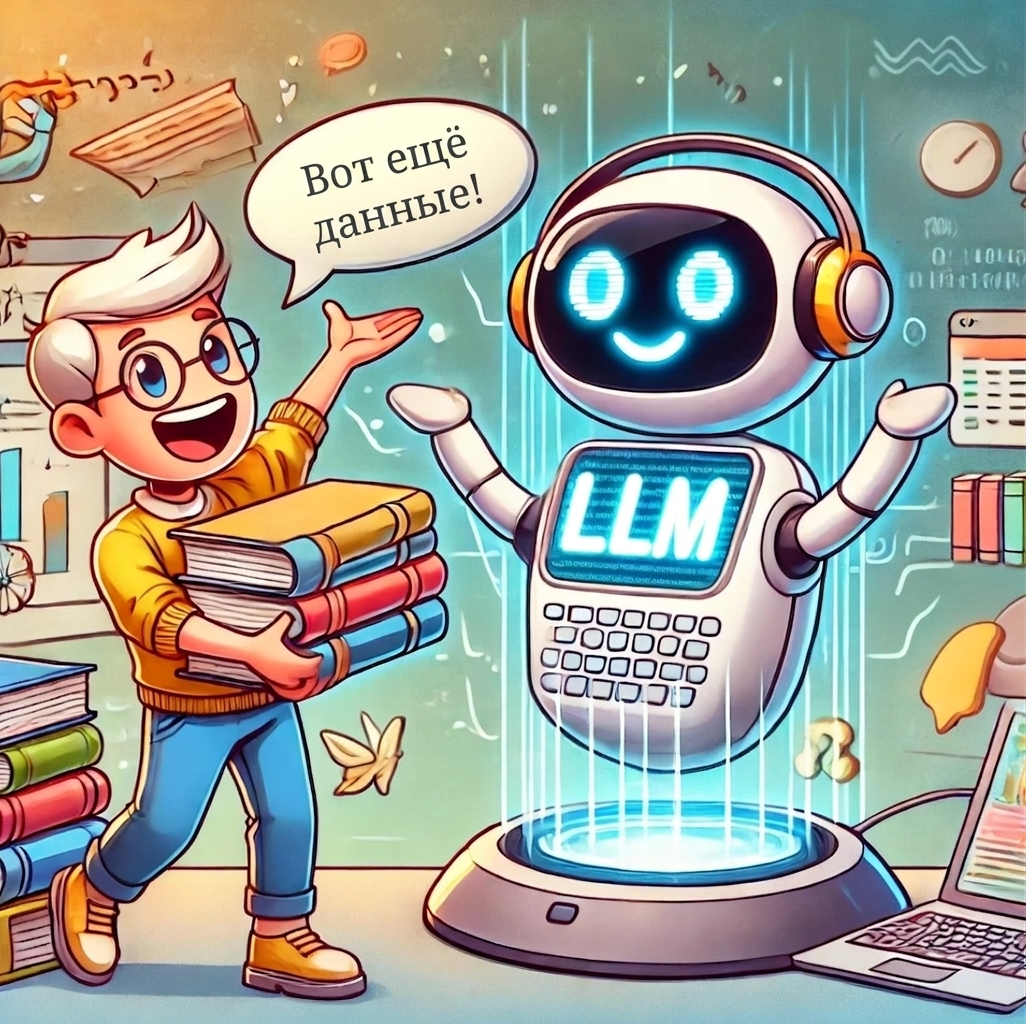 Человек передаёт LLM дополнительную информацию в виде книг.