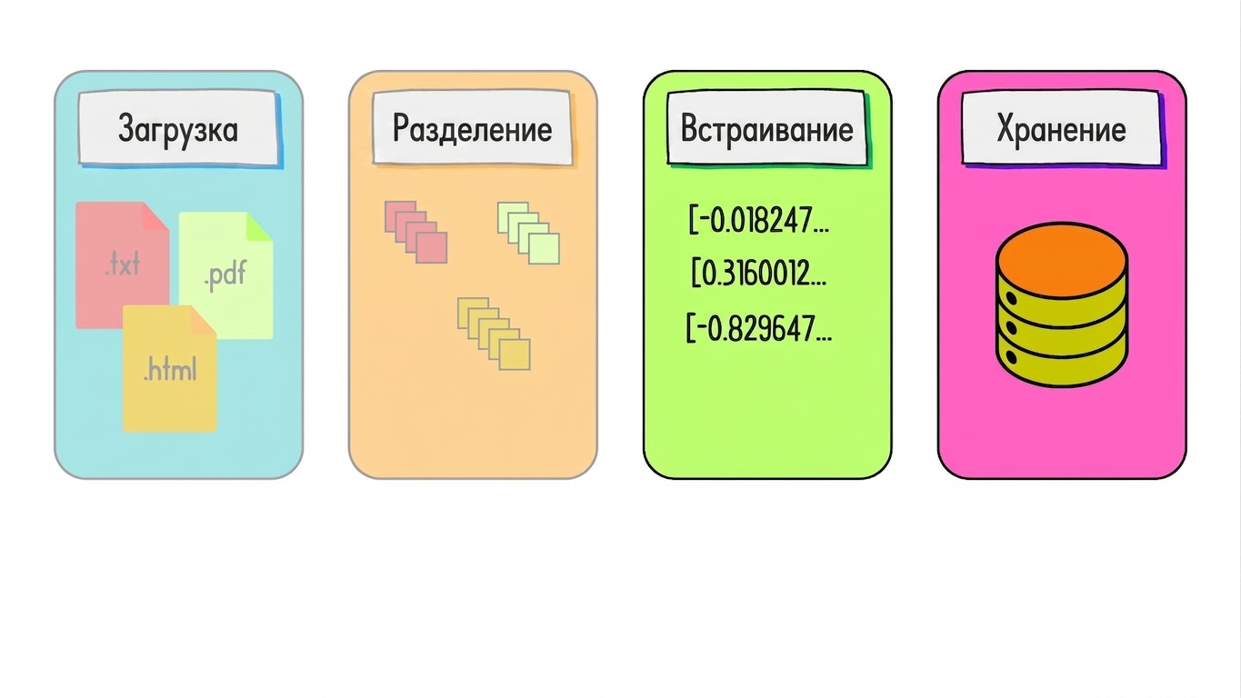 Шаги создания эмбеддингов и хранения выделены.