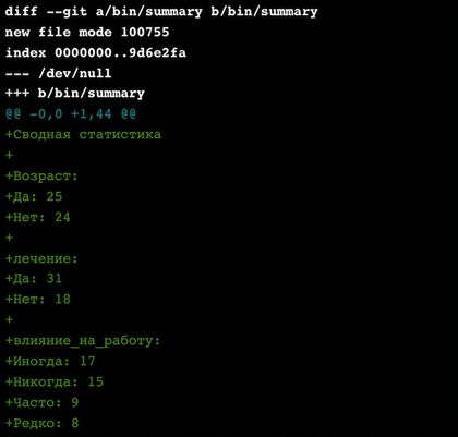 Вывод git diff main summary-statistics, усечённый