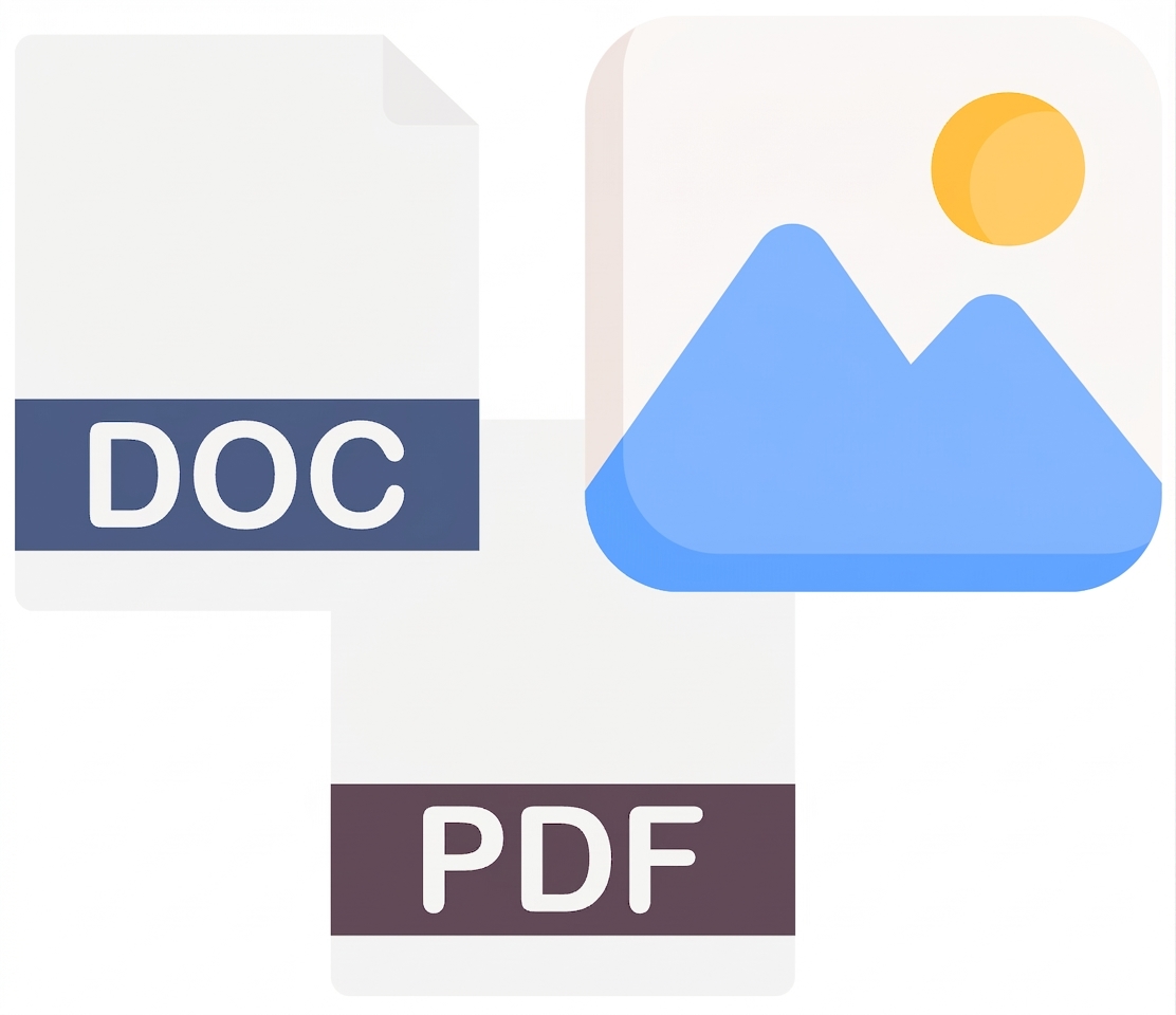 Иконки документа, PDF и изображения.