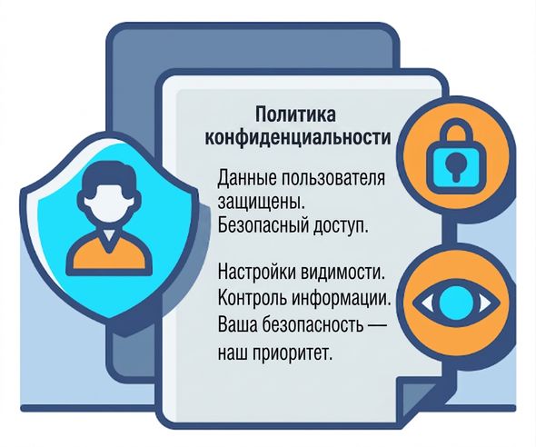 Иллюстрация документа с различными символами защиты — замком и глазом — для обозначения конфиденциальности и безопасности