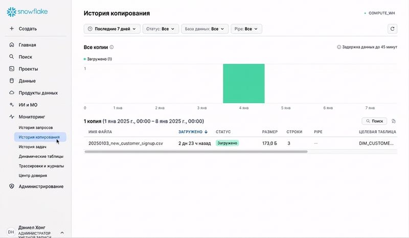 GIF просмотра истории копирования во вкладке Monitoring
