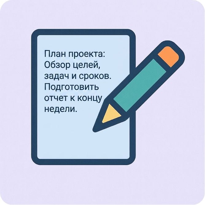 Иллюстрация карандаша, пишущего на листе бумаги, символизирующая редактирование и улучшение черновика