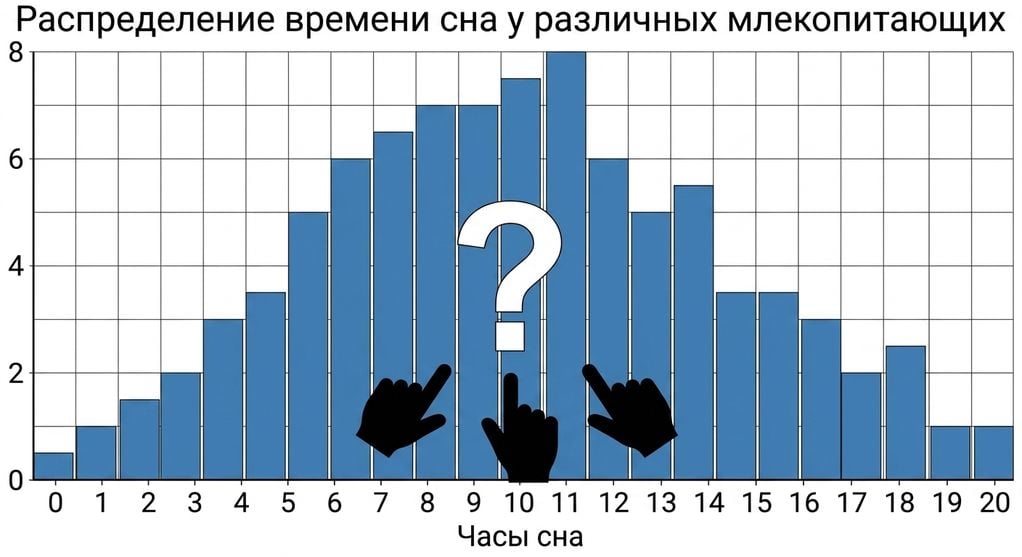 Гистограмма продолжительности сна млекопитающих