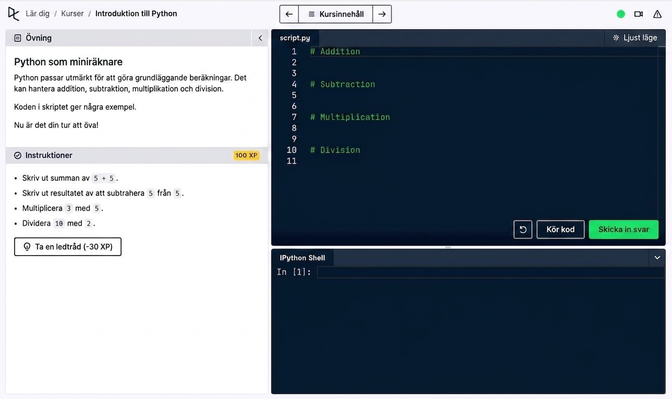 Python-skript i DataCamp