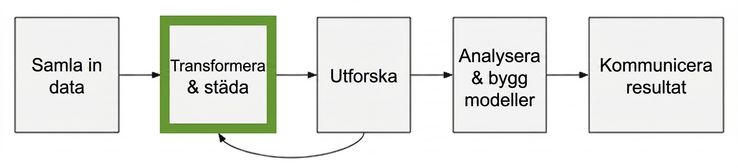 Arbetsflöde för dataanalys med transformera och rensa markerade