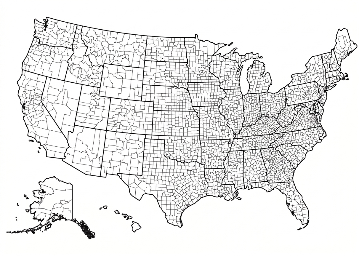 Karta över countyn i USA.