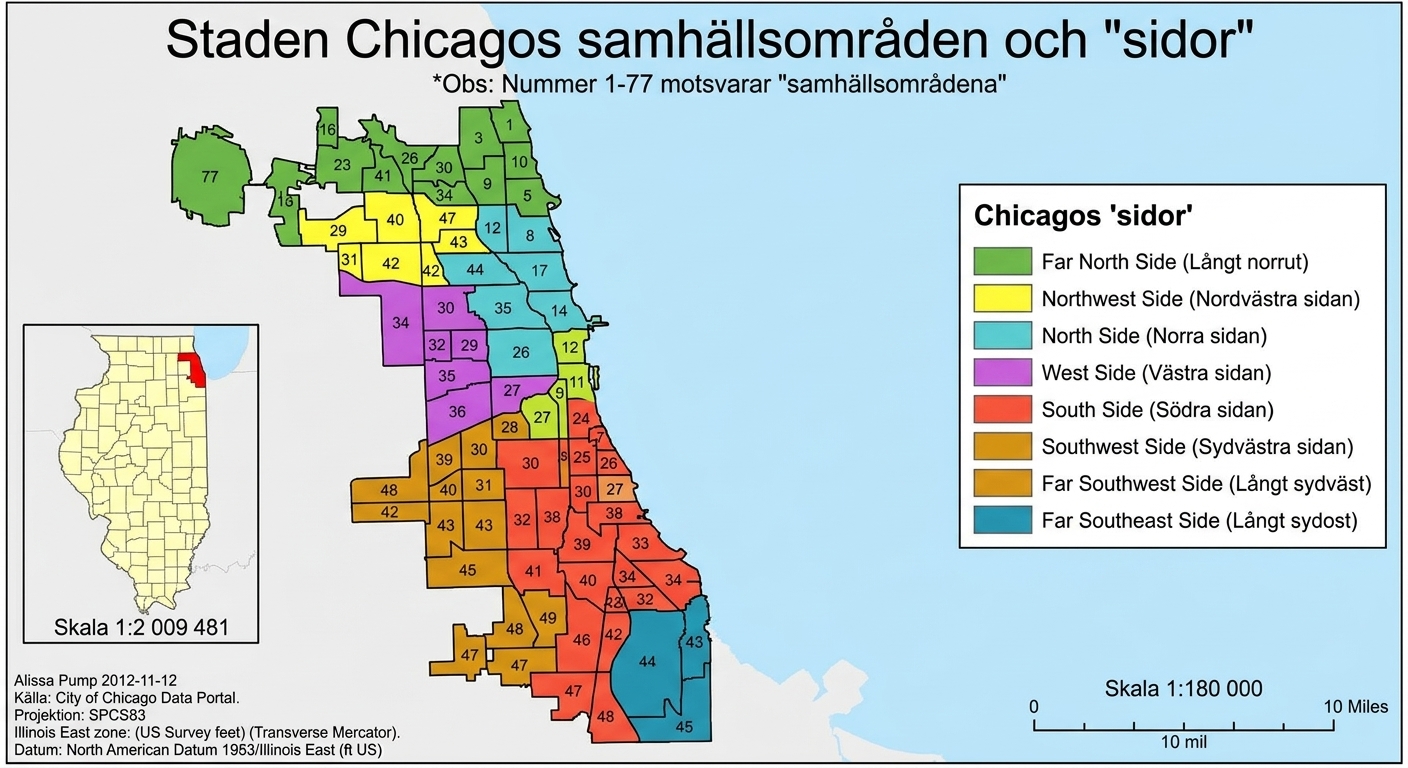 Karta över Chicagos distrikt