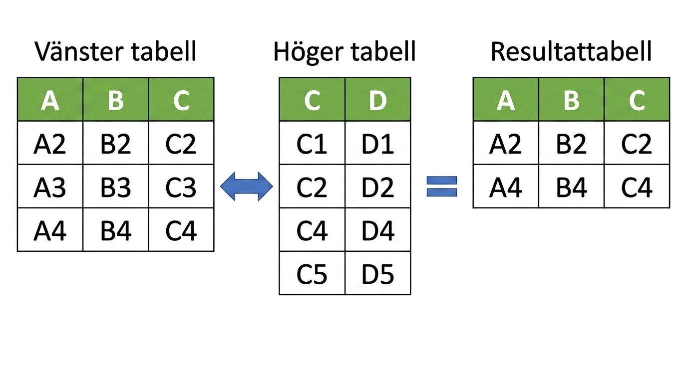 Tabelldiagram över semi join där resultaten kommer från snittet