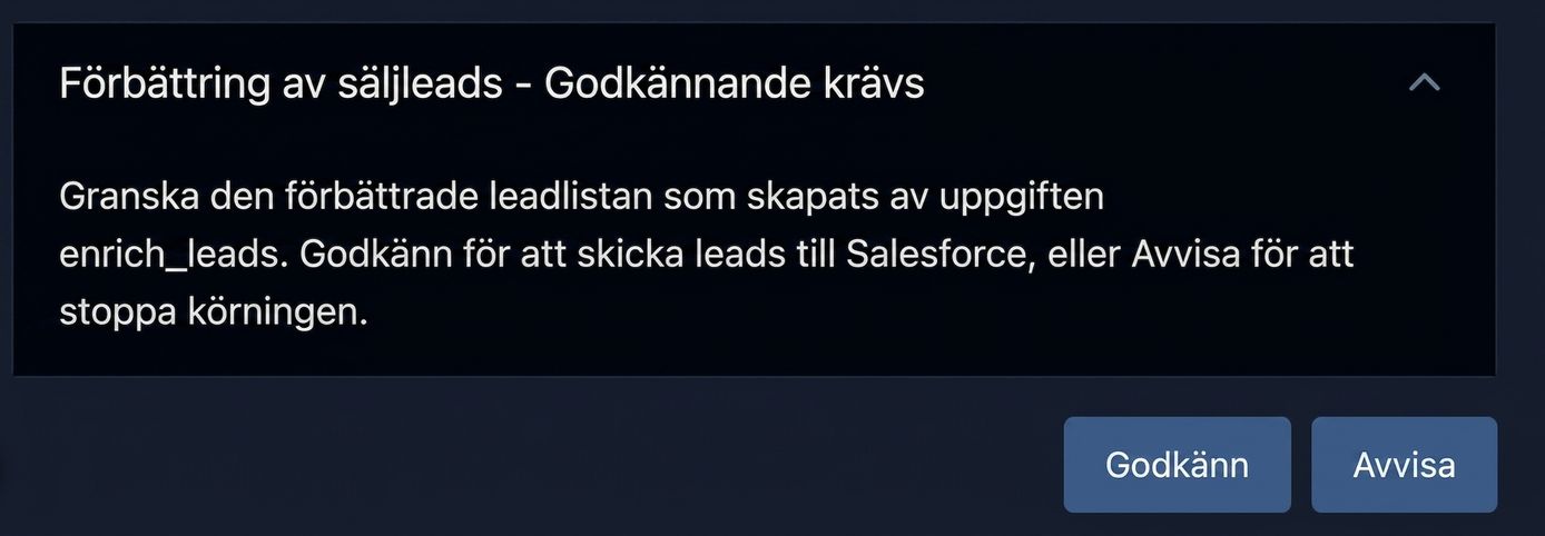 Airflow UI-godkännandemeddelande med alternativen Approve och Reject