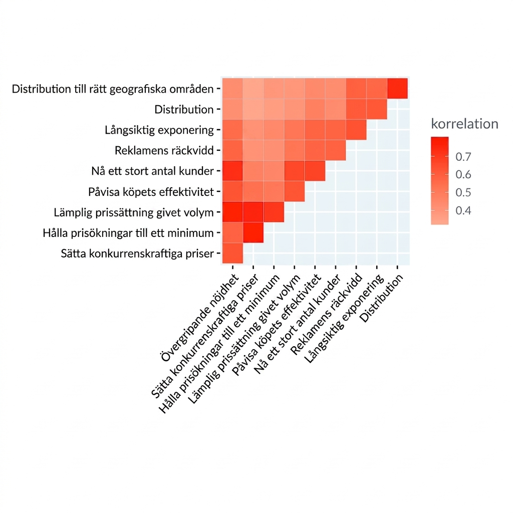 Korrelationsvärmeplot för kundnöjdhetsenkät