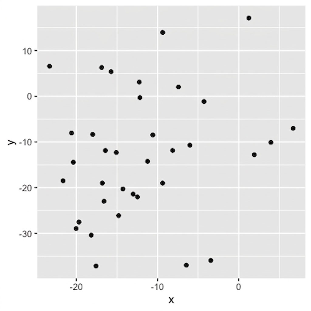 Punktdiagram där punkterna ser nästan helt slumpmässigt utspridda ut