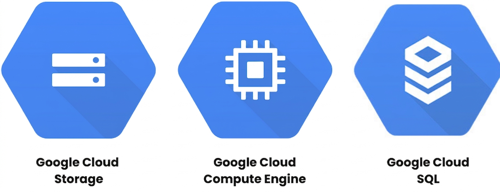 Tre logotyper för Google Cloud-tjänster