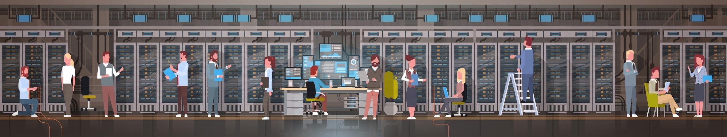 Personer som arbetar i ett datacenter