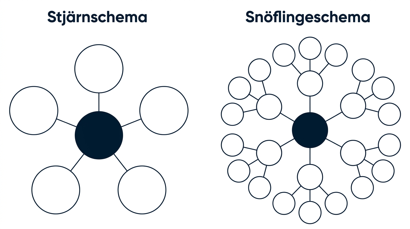 Diagram of a star schema and diagram of a snowflake schema