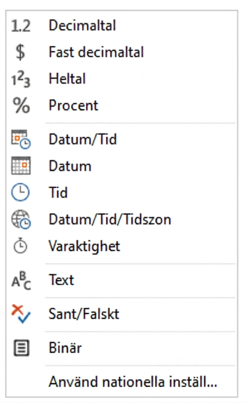 Datatyper i Power BI