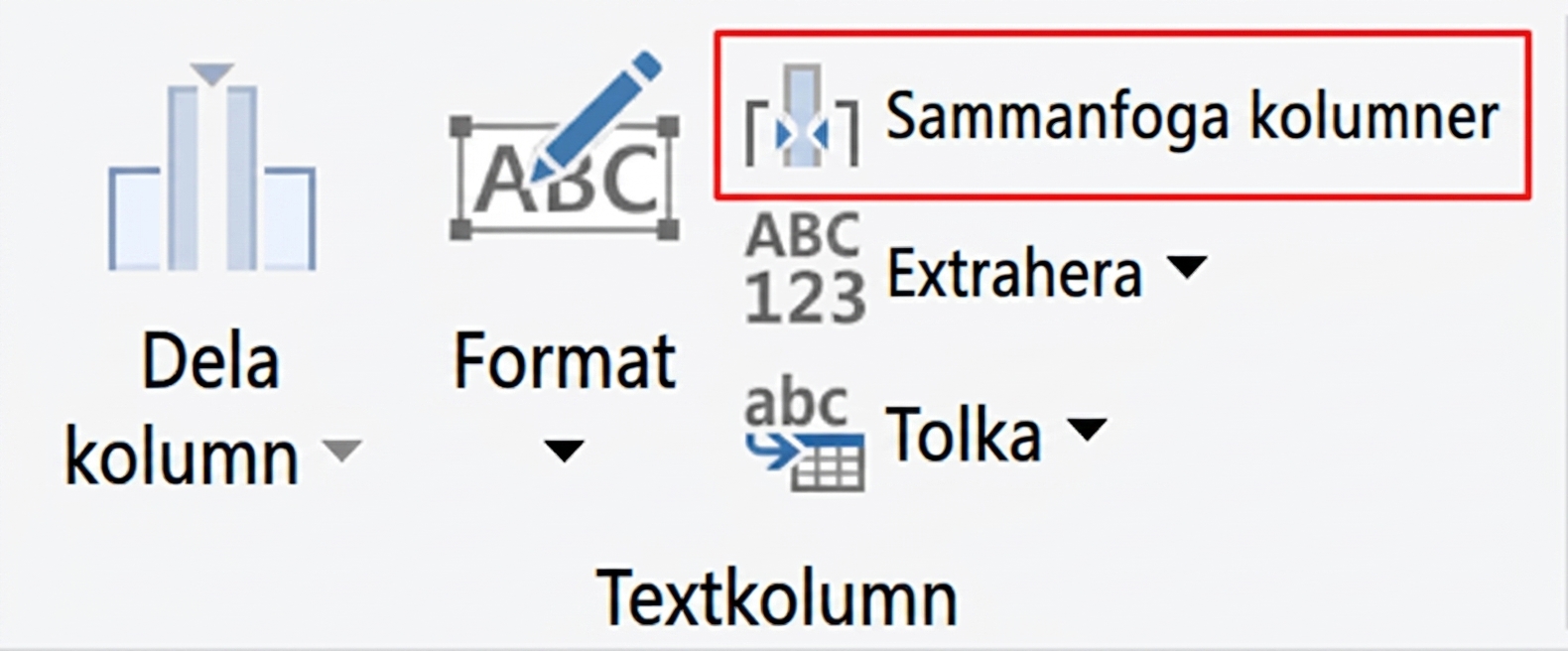 En skärmbild av Power Query som visar transformeringen Slå ihop kolumner