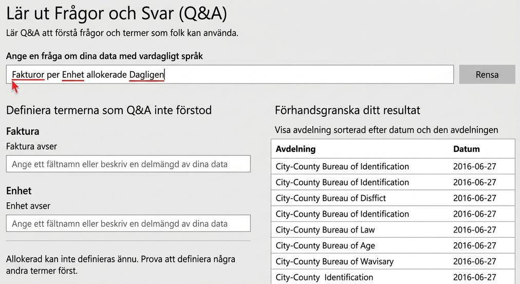 Lägga till nya termer via funktionen Teach Q&A