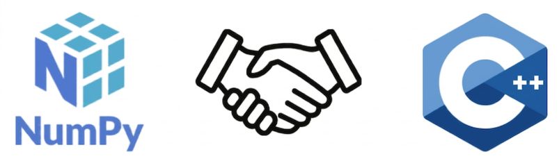 Grafik med NumPy- och C-logotyper som skakar hand