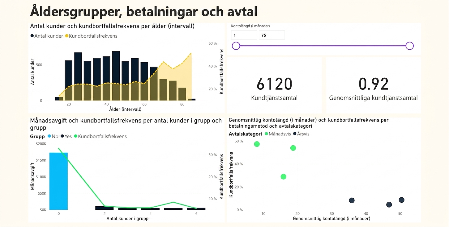 Rapportsida för åldersgrupper, betalningar och kontrakt