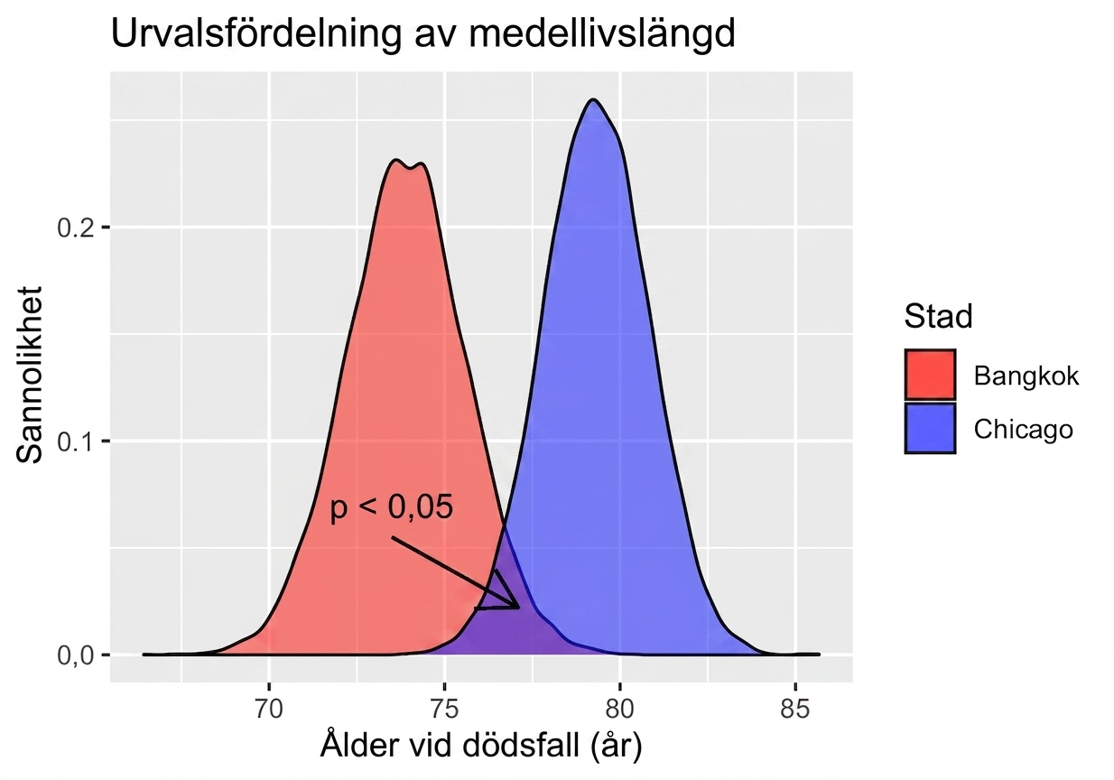 samplingfördelning_av_medelvärde_för_medellivslängd_per_stad_i_form_av_två_klockurvor_med_överlapp_annoterat.png
