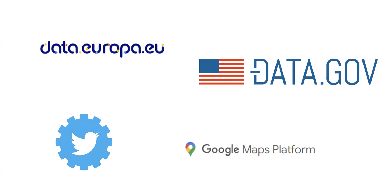 Logotyper för EU:s och USA:s öppna dataportaler samt några API:er