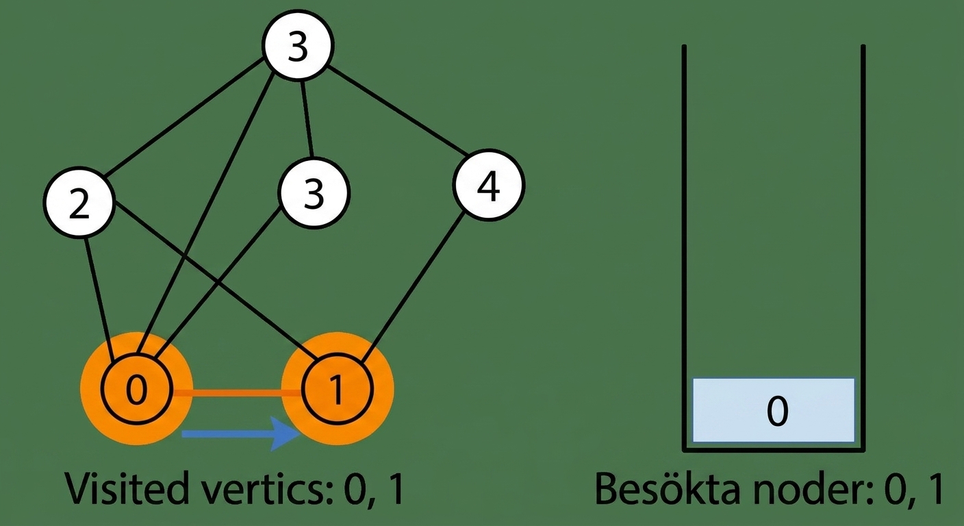 Grafisk representation av djupet-först-sökning över en graf.