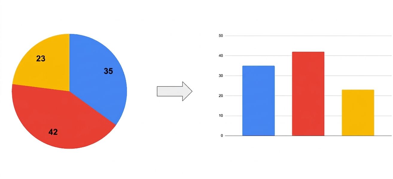 Cirkeldiagram som omvandlas till ett stapeldiagram