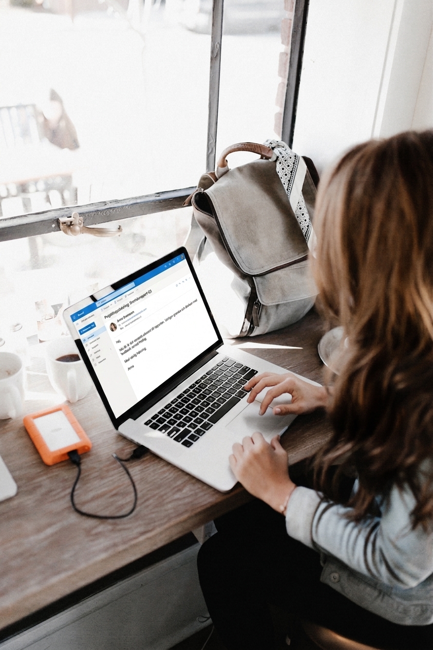 Kvinna skriver på laptop