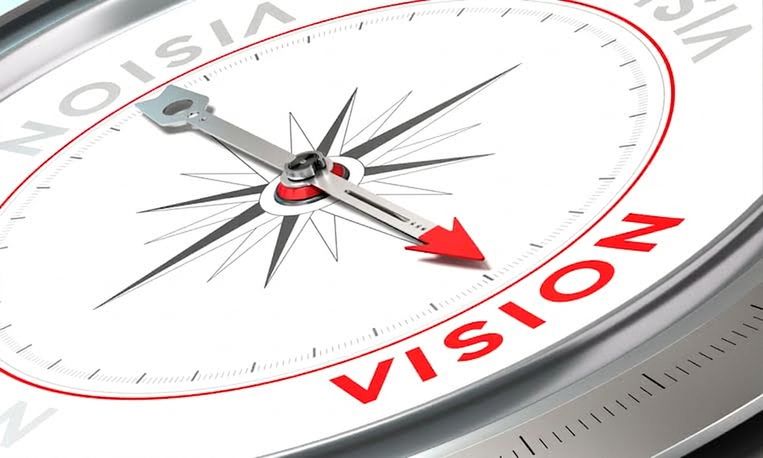 Bild av en kompass som pekar mot ordet vision