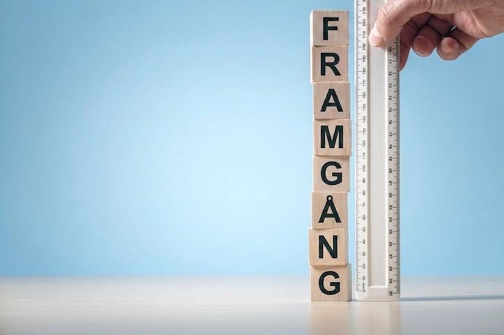 En linjal hålls mot block med texten success för att illustrera mätning av framsteg