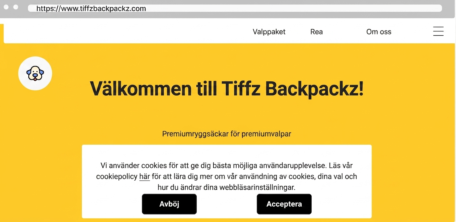 Tiffz Backpackz webbsida