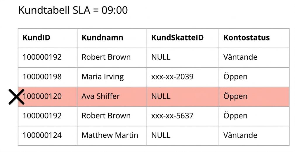 tabell som visar datakvalitetsregel för aktualitet