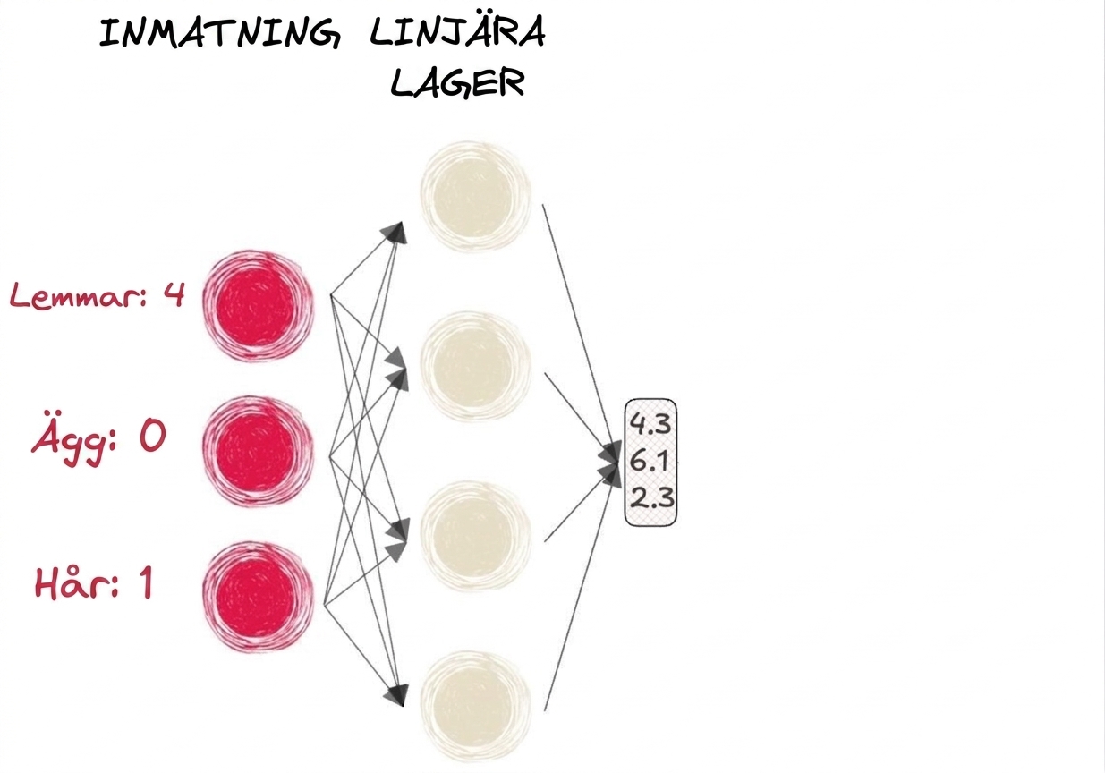 Diagram över en del av ett neuralt nätverk med indata