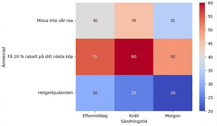 Värmekarta som jämför öppningsfrekvenser