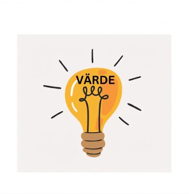 Glödlampa med ordet "VALUE"