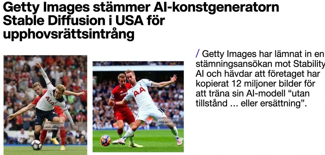En illustration från Getty Images rättegång, som visar ett originalfoto och en liknande bild (komplett med Getty Images vattenmärke) genererad av Stable Diffusion. Bild: Getty Images