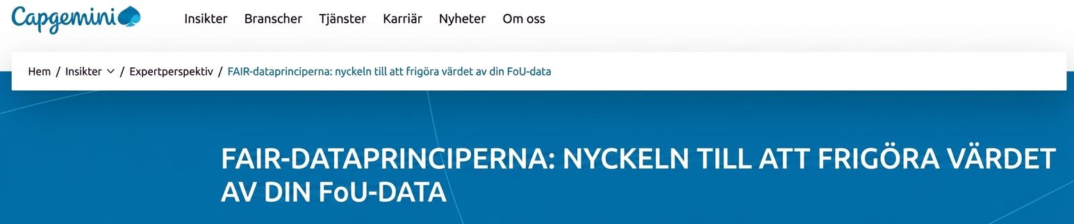 Skärmbild av Capgeminis arbete med FAIR-dataprinciperna.